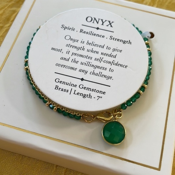 Brand New Onyx Genuine Gemstone Green Brass Bracelet Spirit Resilience Strength - Picture 5 of 12